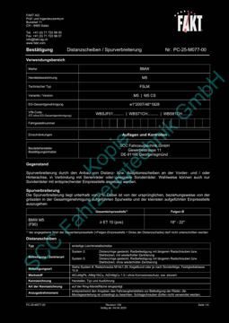 SCC Distanzscheiben und Felgen Gutachten, BMW M5 (F90) - F5ML 2017-2024