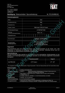 SCC Distanzscheiben und Felgen Gutachten, Audi RS6 (C8) F2 2019-2025