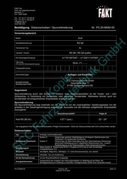 SCC Distanzscheiben und Felgen Gutachten, Audi RS Q8 4L 2020-
