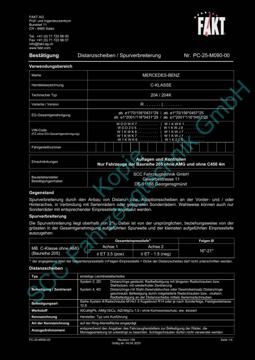 SCC Distanzscheiben und Felgen Gutachten, Mercedes C-Klasse inkl. Coupe 204|204K (205) 2014-2021