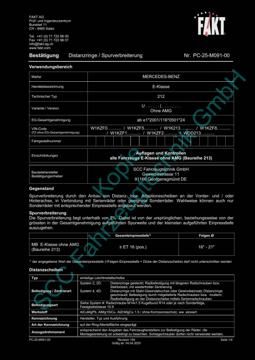 SCC Distanzscheiben und Felgen Gutachten, Mercedes E-Klasse 213 2016-2023