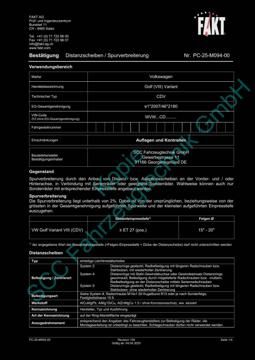 SCC Distanzscheiben und Felgen Gutachten, VW Golf VIII Variant CDV 2020-
