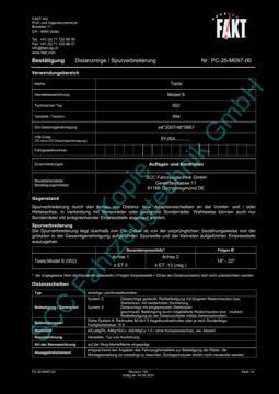 SCC Distanzscheiben und Felgen Gutachten, Tesla Model S 2 2012-2021