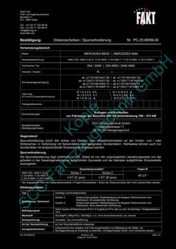 SCC Distanzscheiben und Felgen Gutachten, Mercedes AMG C63|C63 S 204|204K|204 AMG (205) 2015-2023