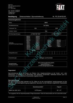 SCC Distanzscheiben und Felgen Gutachten, BMW 3er Touring G21 2019-