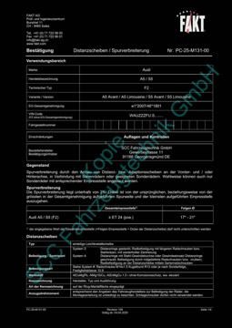 SCC Distanzscheiben und Felgen Gutachten, Audi A5|S5 B10 (FZ) 2024-