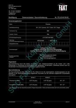 SCC Distanzscheiben und Felgen Gutachten, Porsche 911 Turbo 992 2018-