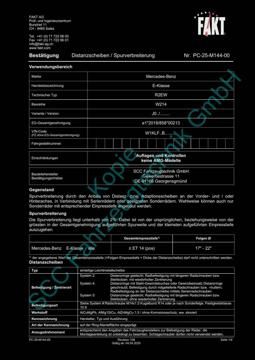 SCC Distanzscheiben und Felgen Gutachten, Mercedes-Benz E-Klasse (nicht AMG) W214 (R2EW) 2023-