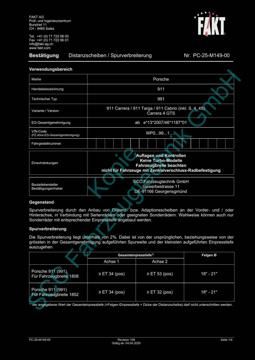 SCC Distanzscheiben und Felgen Gutachten, Porsche 911 991 2011-2019