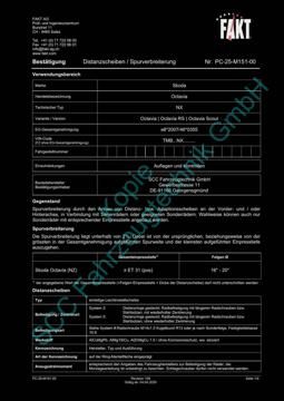 SCC Distanzscheiben und Felgen Gutachten, Skoda Octavia (inkl. RS) NX 2020-