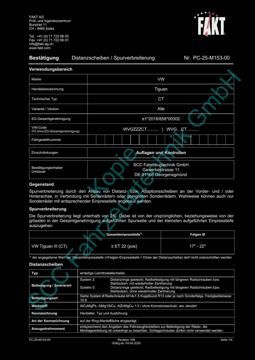 SCC Distanzscheiben und Felgen Gutachten, Volkswagen Tiguan III CT 2023-