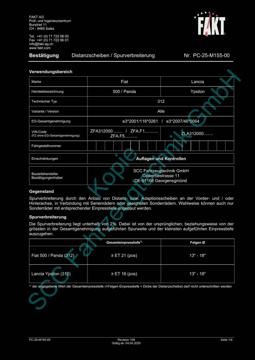 SCC Distanzscheiben und Felgen Gutachten, Lancia Ypsilon 312 2011-2024